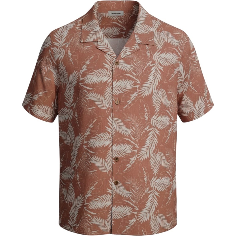 NWT COOFANDY Button Down Shirt Mens Large Terracotta Tropical Palm Leaf Cotton